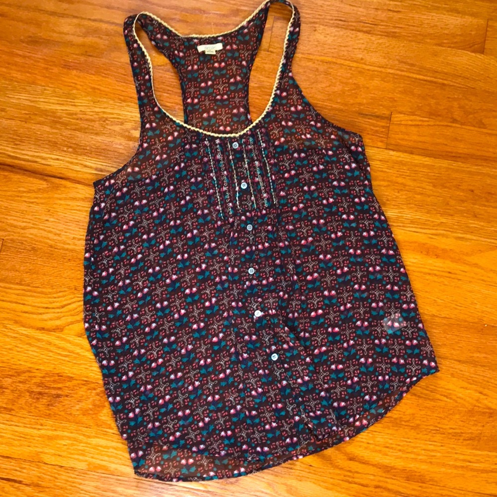 Aerie Floral Purple Button Front Top